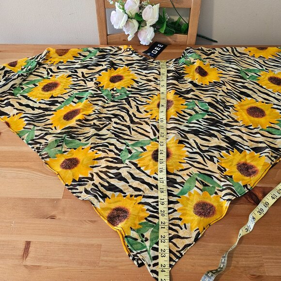 J GEE - Vintage Triangular Shawl Wrap Sunflowers Women Black - Picture 8 of 8